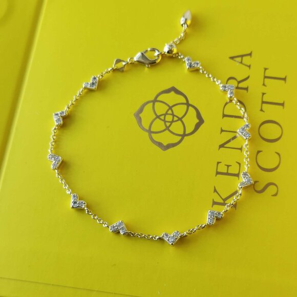 Kendra Scott Haven Heart Gold White Crystal Chain Bracelet New - Picture 1 of 3